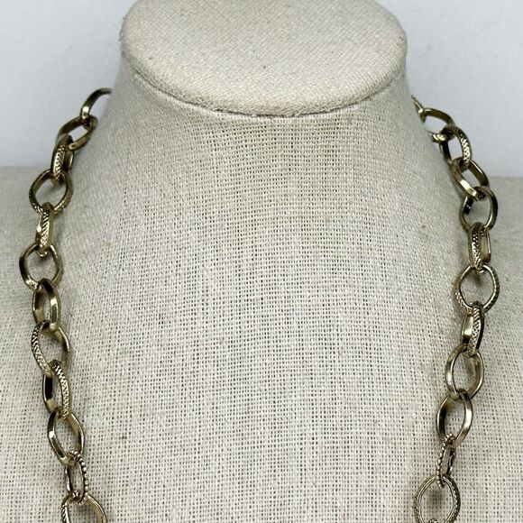 Chicos Gold Tone Chain Necklace Reversible Rhinestone Pendant Statement ✨ - Picture 6 of 8